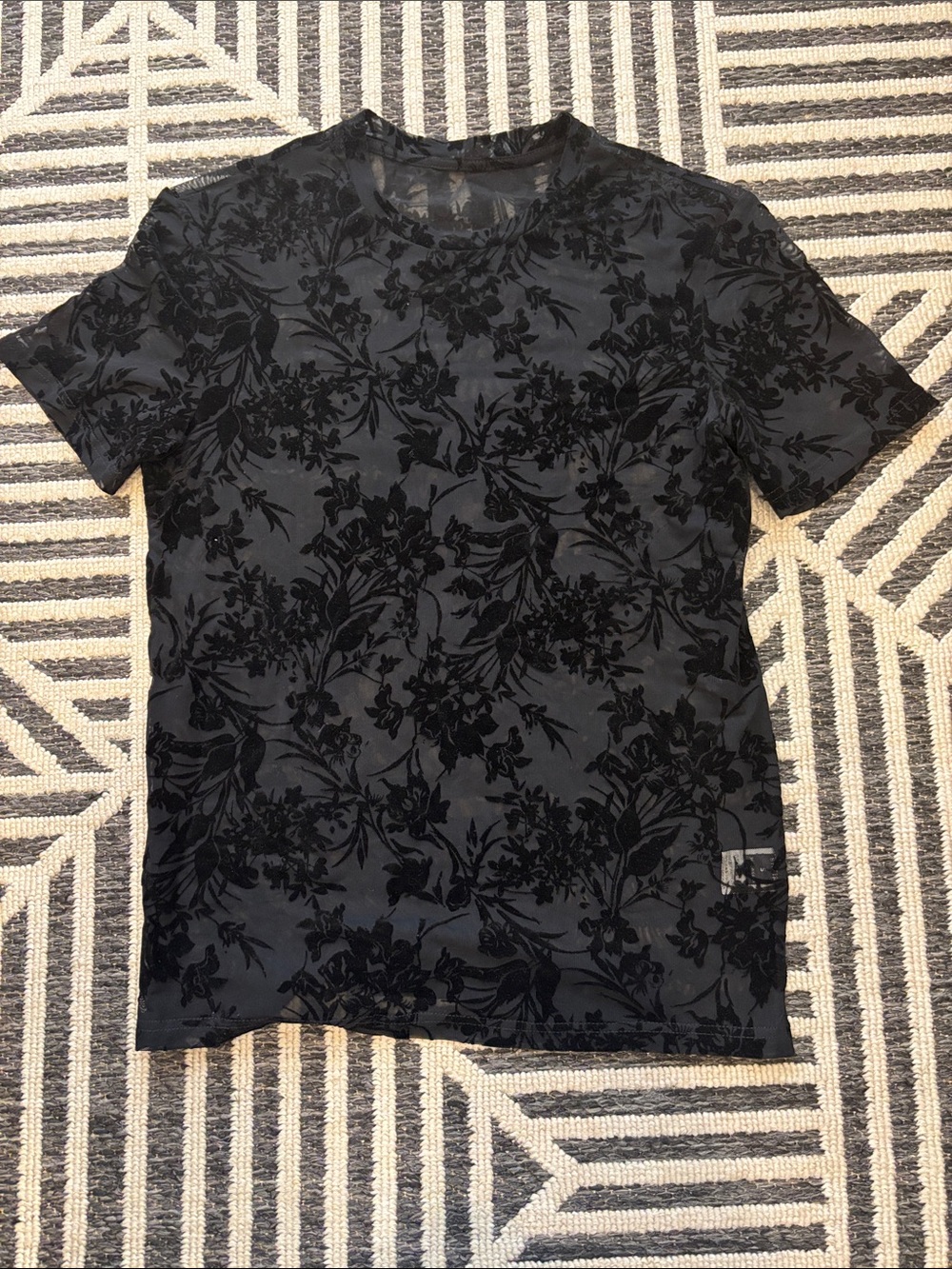 Men's Black Floral Crewneck T-Shirt